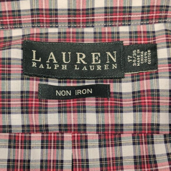 Lauren Ralph Lauren LRL Sz 17 Men Shirt Red Plaid Button Down Preppy Gingham - Picture 7 of 10